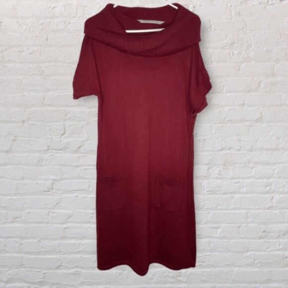 Athleta Short Sleeve CowlNeck Midi Sweater Dress Women Size XL Zuni Burgundy - Picture 1 of 12